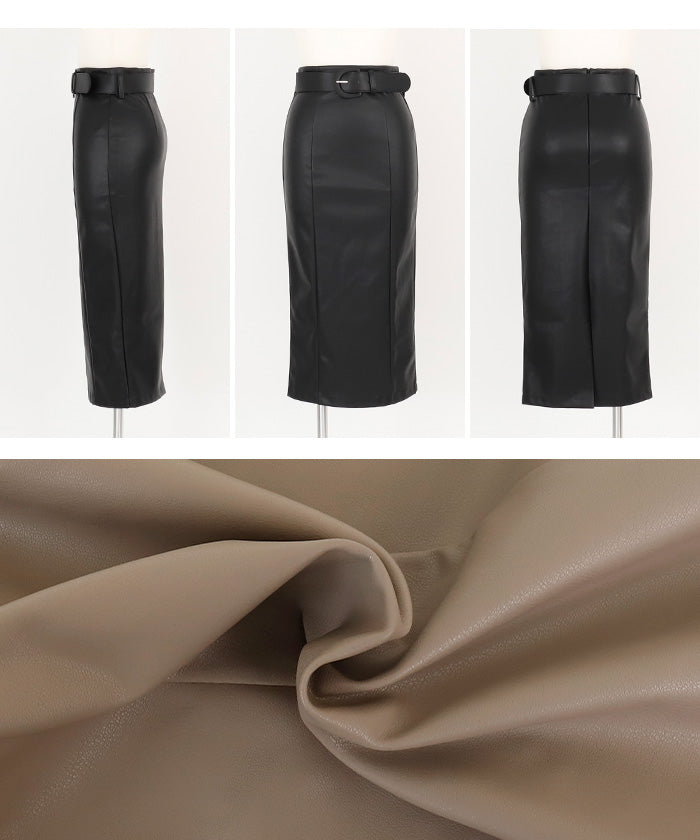 アンビエント AMBIENT レザーベルトセットペンシルスカート (ブラック) ブラック