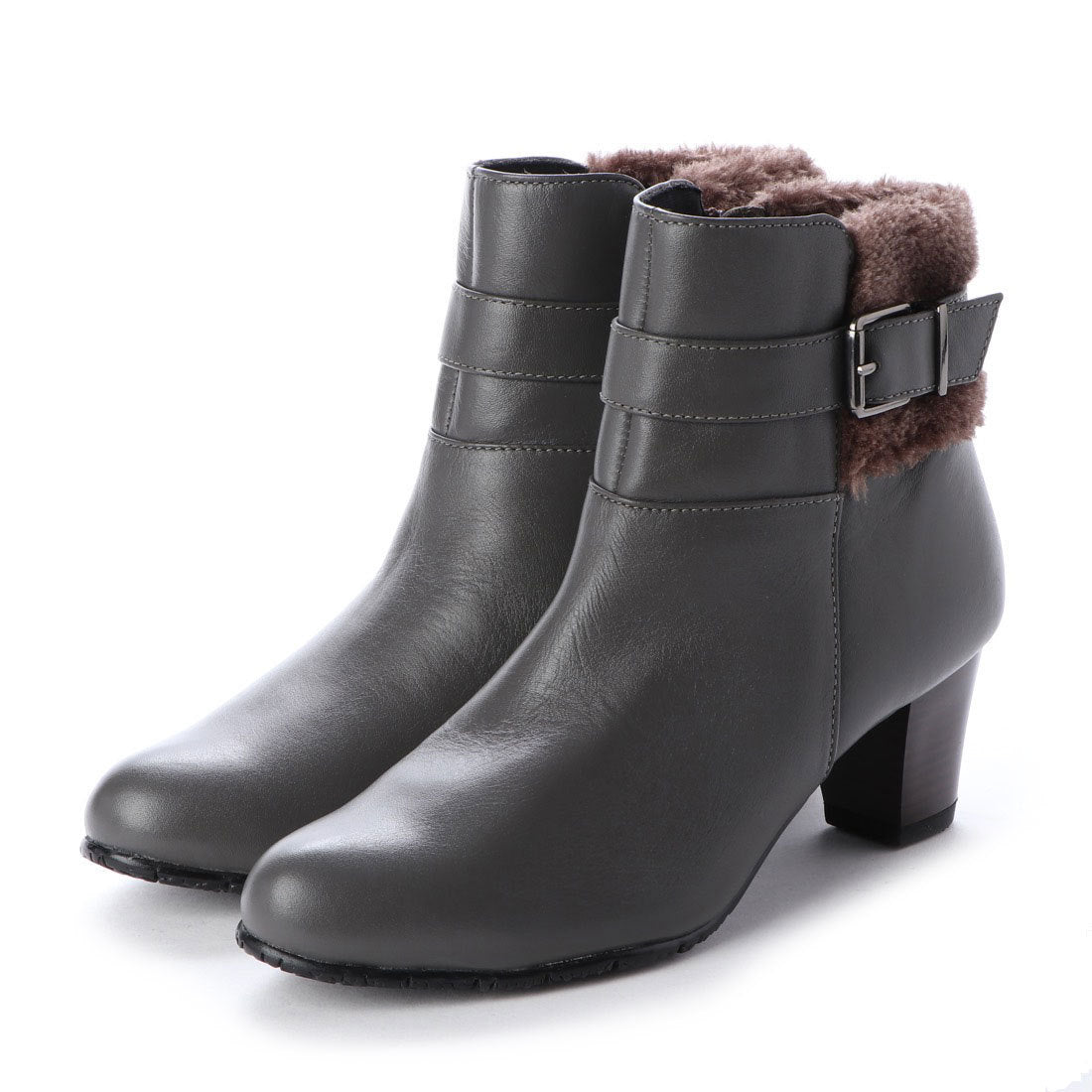 エスプレッソ Espresso 楽ちん ソフトレザー ボアデザインヒールブーツ,グレー