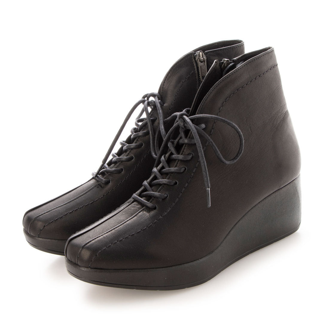 エスプレッソ Espresso 楽ちん 柔らかレザー ふかふか厚底レースアップブーツ,ブラック