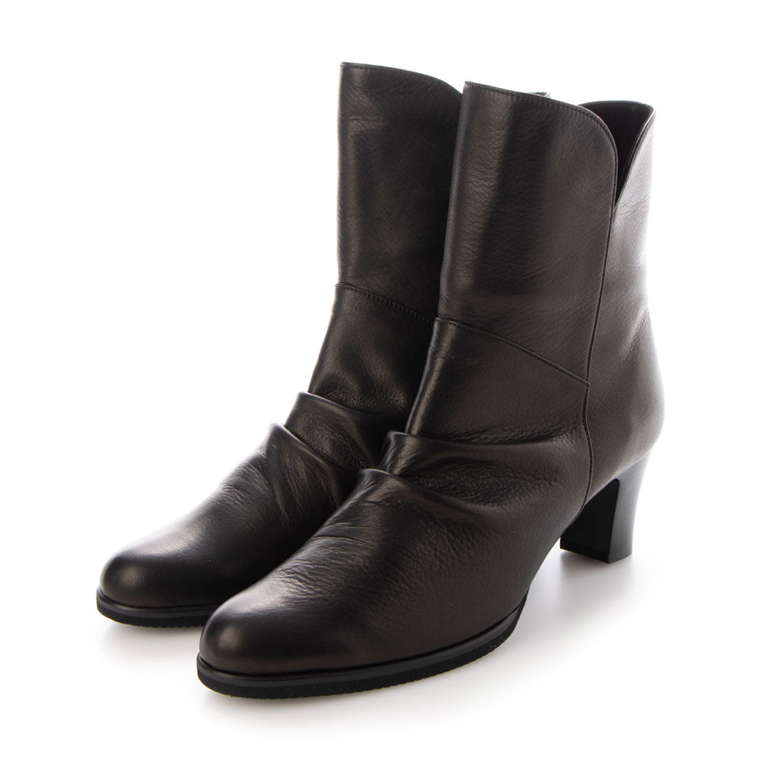 エスプレッソ Espresso 3E 柔らかレザー シャーリング コンフォートヒールブーツ,ブラック