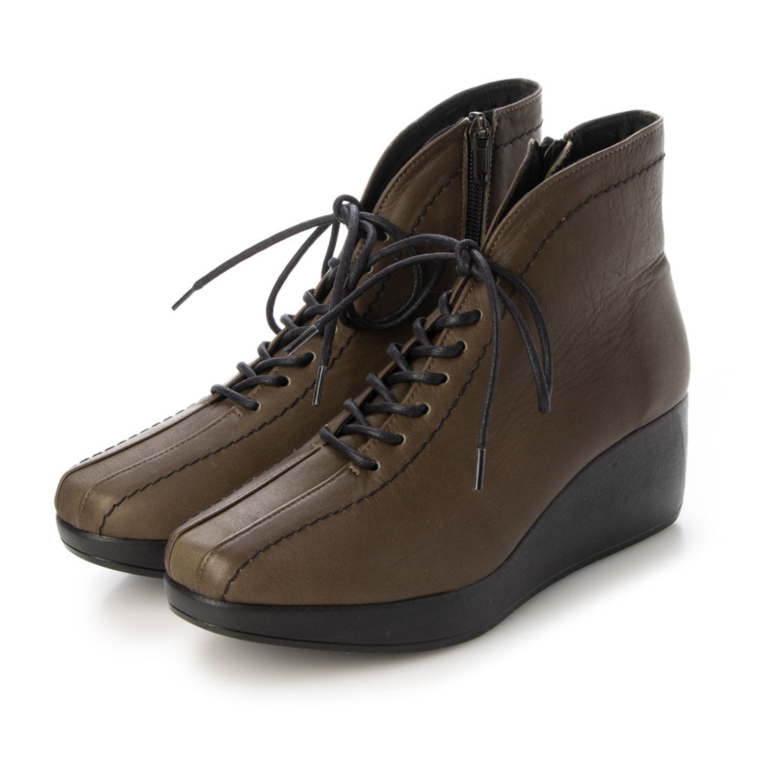エスプレッソ Espresso 楽ちん 柔らかレザー ふかふか厚底レースアップブーツ,カーキ