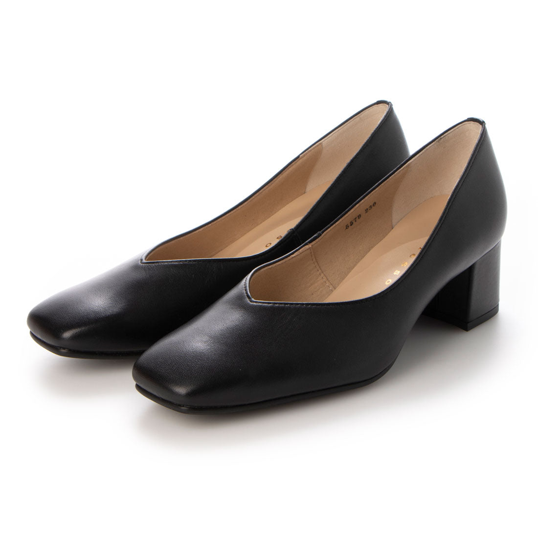 エスプレッソ Espresso 柔らかレザー 楽ちんローヒール プレーンコンフォートパンプス,ブラック
