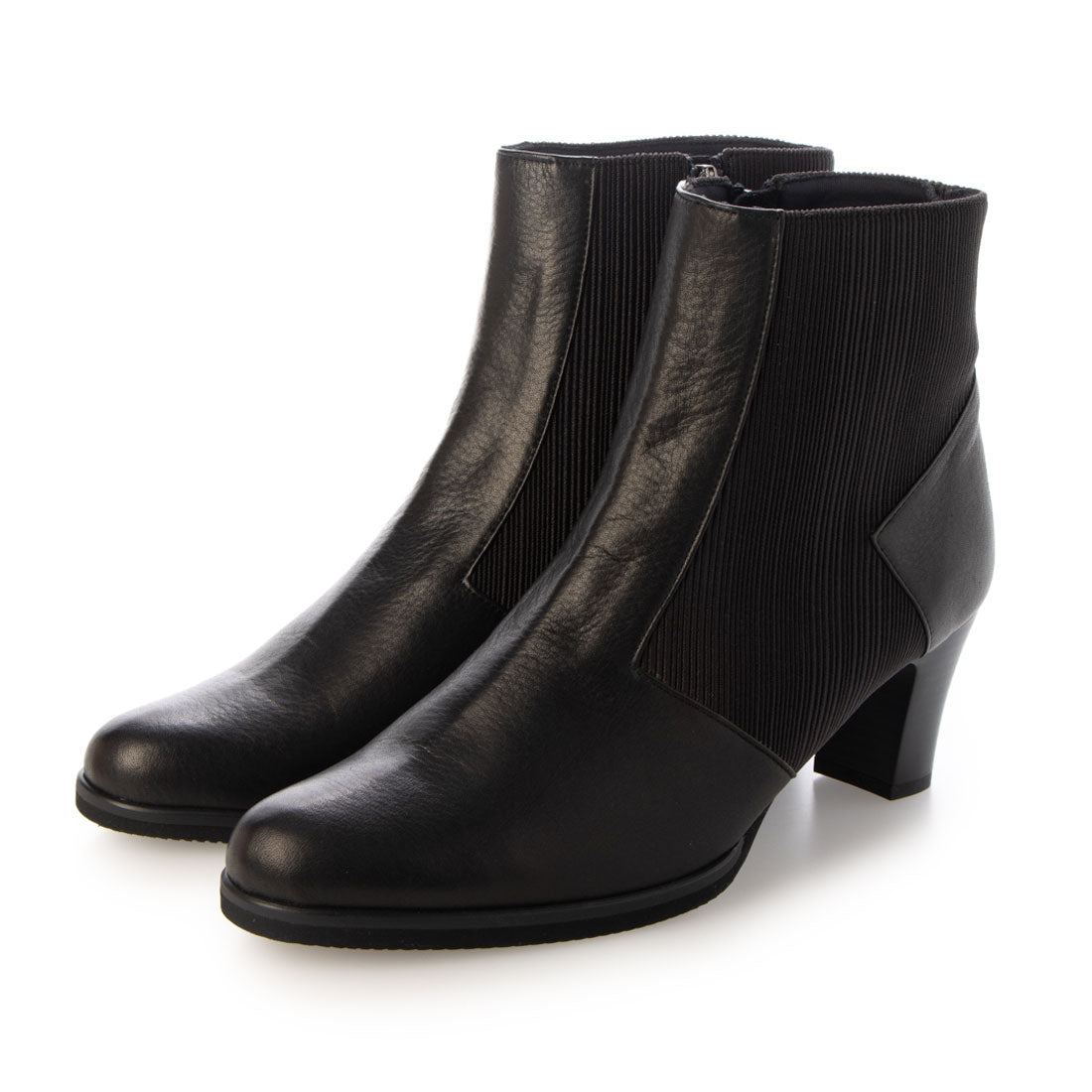 エスプレッソ Espresso 3E 柔らかレザー リブストレッチデザイン コンフォートヒールブーツ,ブラック