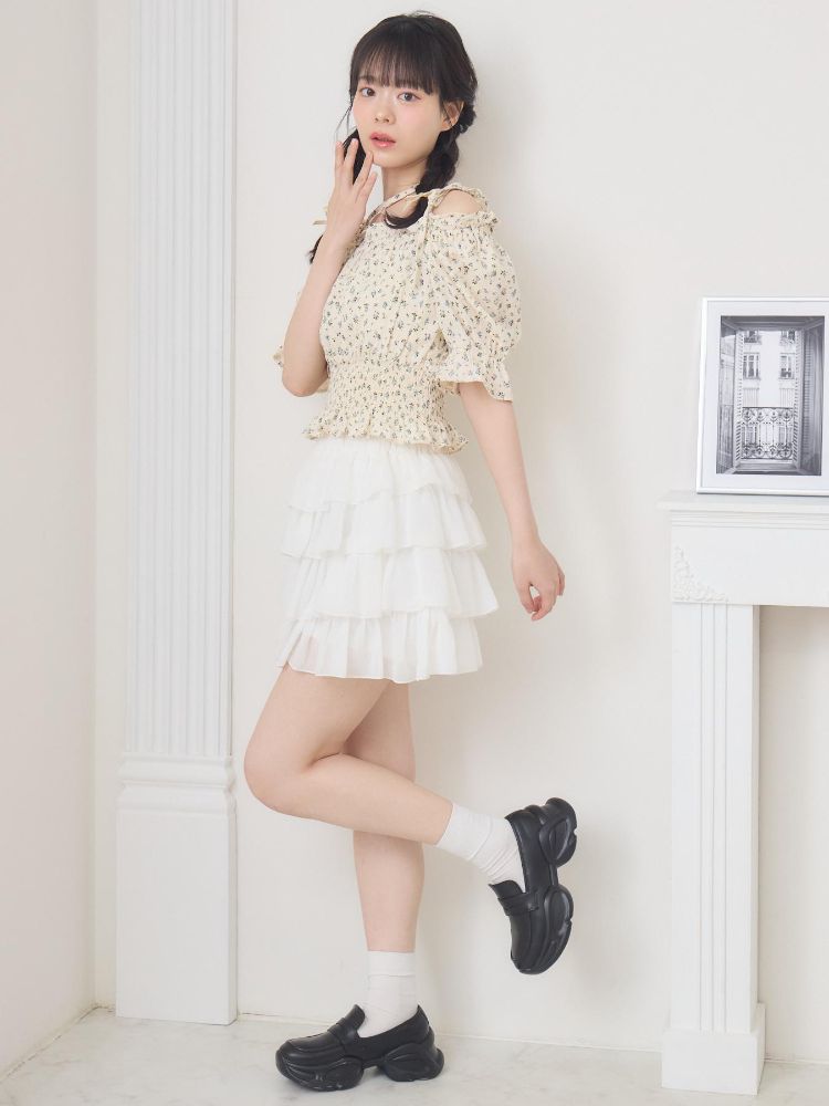 エムズエキサイト ems excite ホルター付アソートリボンブラウス (P/BLU) P/BLU