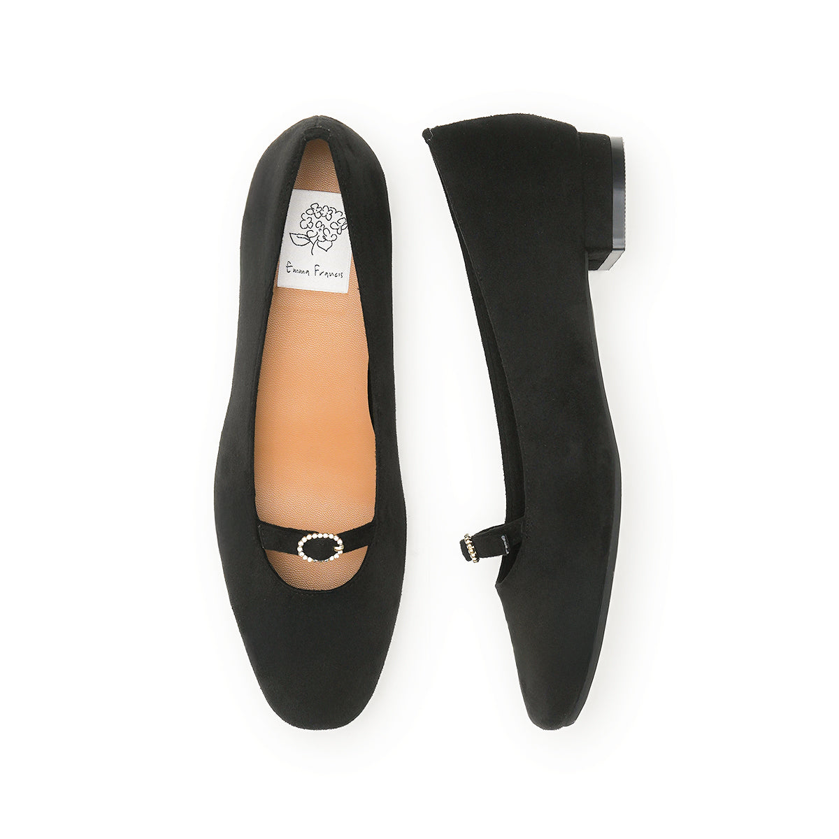 エマ フランシス Emma Francis スエード 尾錠ストラップ 2cm パンプス (ブラック スエード) ブラック スエード