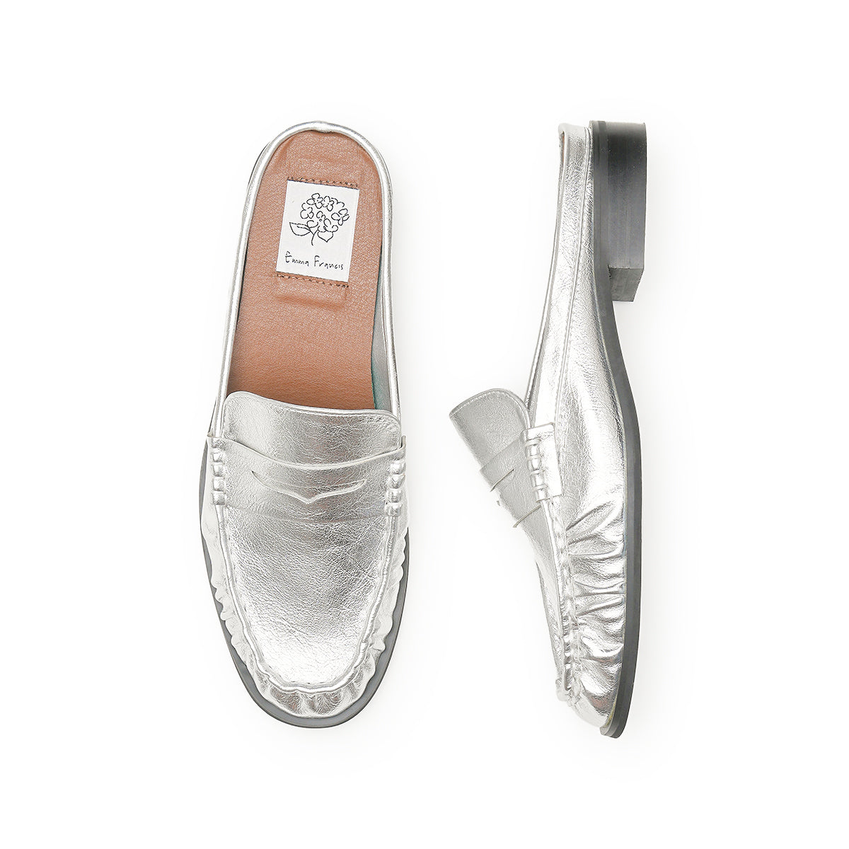 エマ フランシス Emma Francis メタリック ローファーミュール (シルバー マイラー) シルバー マイラー