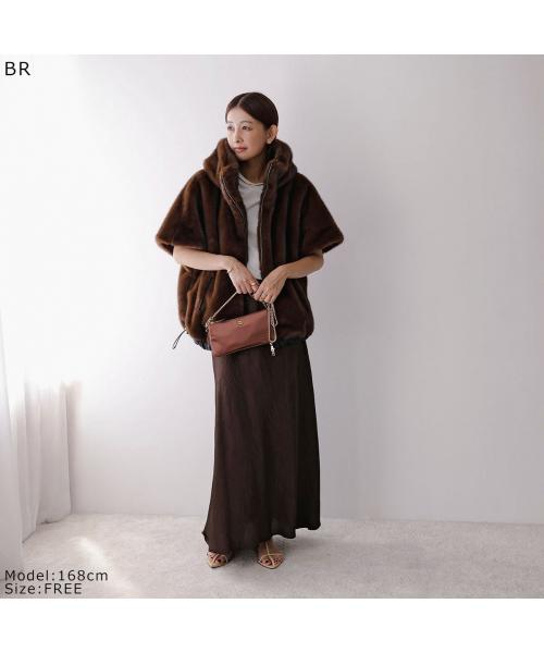 エイミー ロウ Eimee Law Eimee Law ベストコート 84389L ミンクファー フーディ ドロスト (IVGY/ライトグレー) IVGY/ライトグレー