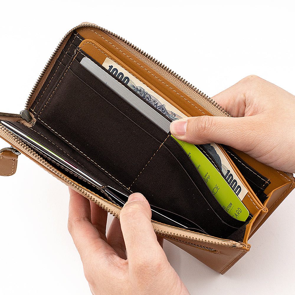 イーモノ e-mono 姫路レザー L字ファスナー 長財布 スキミング防止(キャメル) キャメル