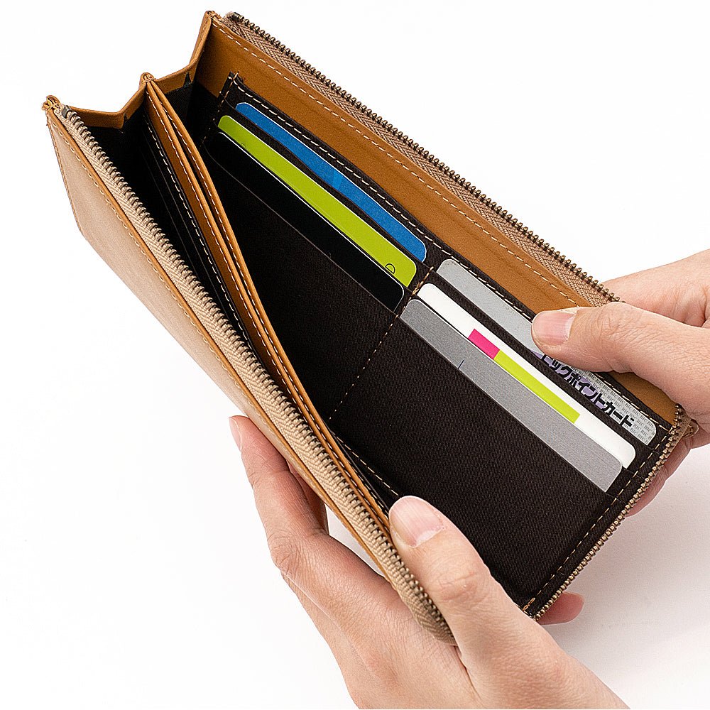 イーモノ e-mono 姫路レザー L字ファスナー 長財布 スキミング防止(キャメル) キャメル