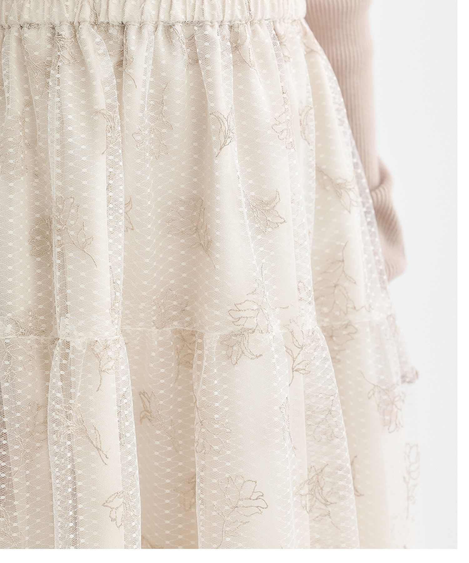 アースミュージックアンドエコロジー earth music&ecology フラワー刺繍チュールスカート (アイボリー) アイボリー