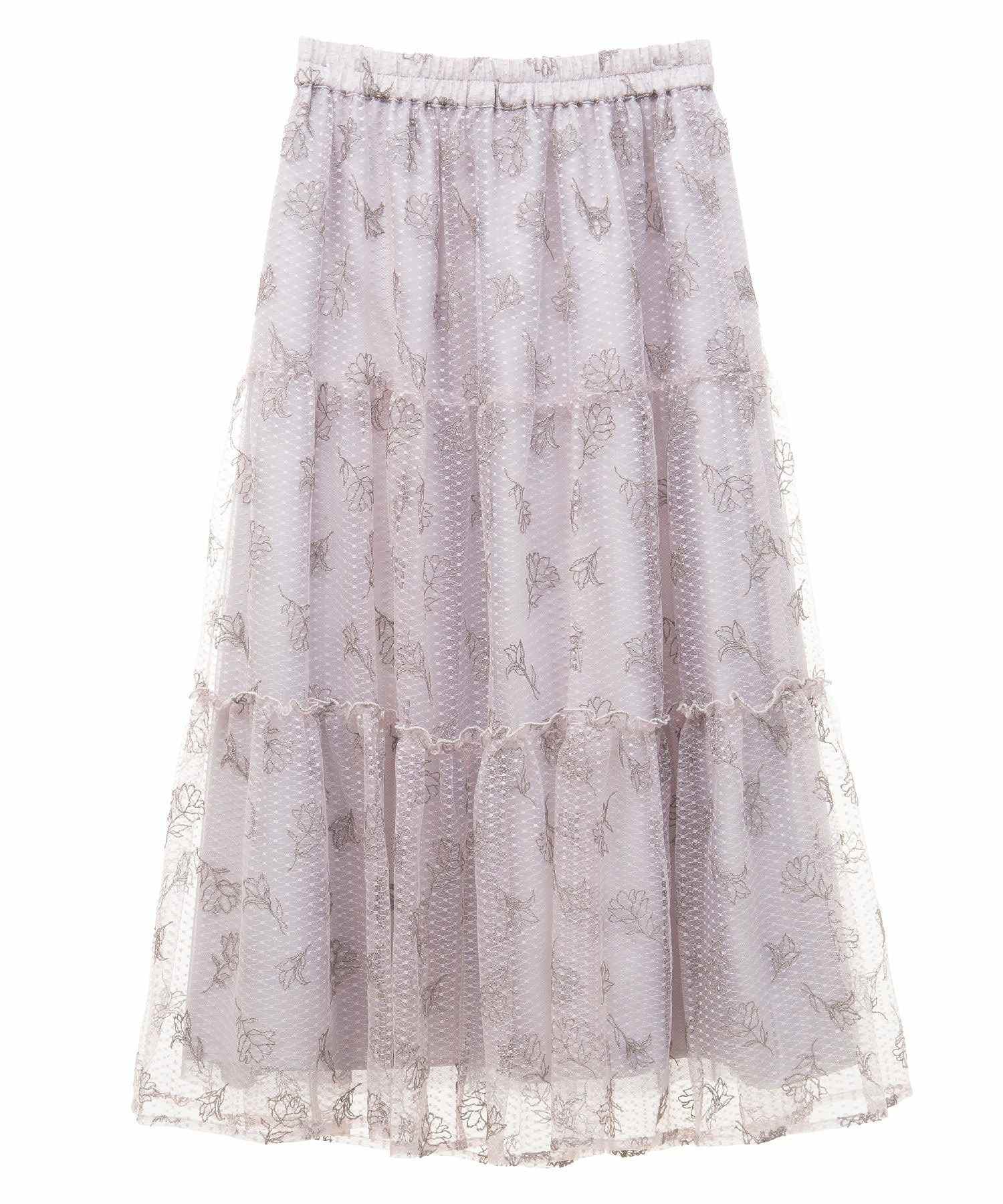 アースミュージックアンドエコロジー earth music&ecology フラワー刺繍チュールスカート (アイボリー) アイボリー