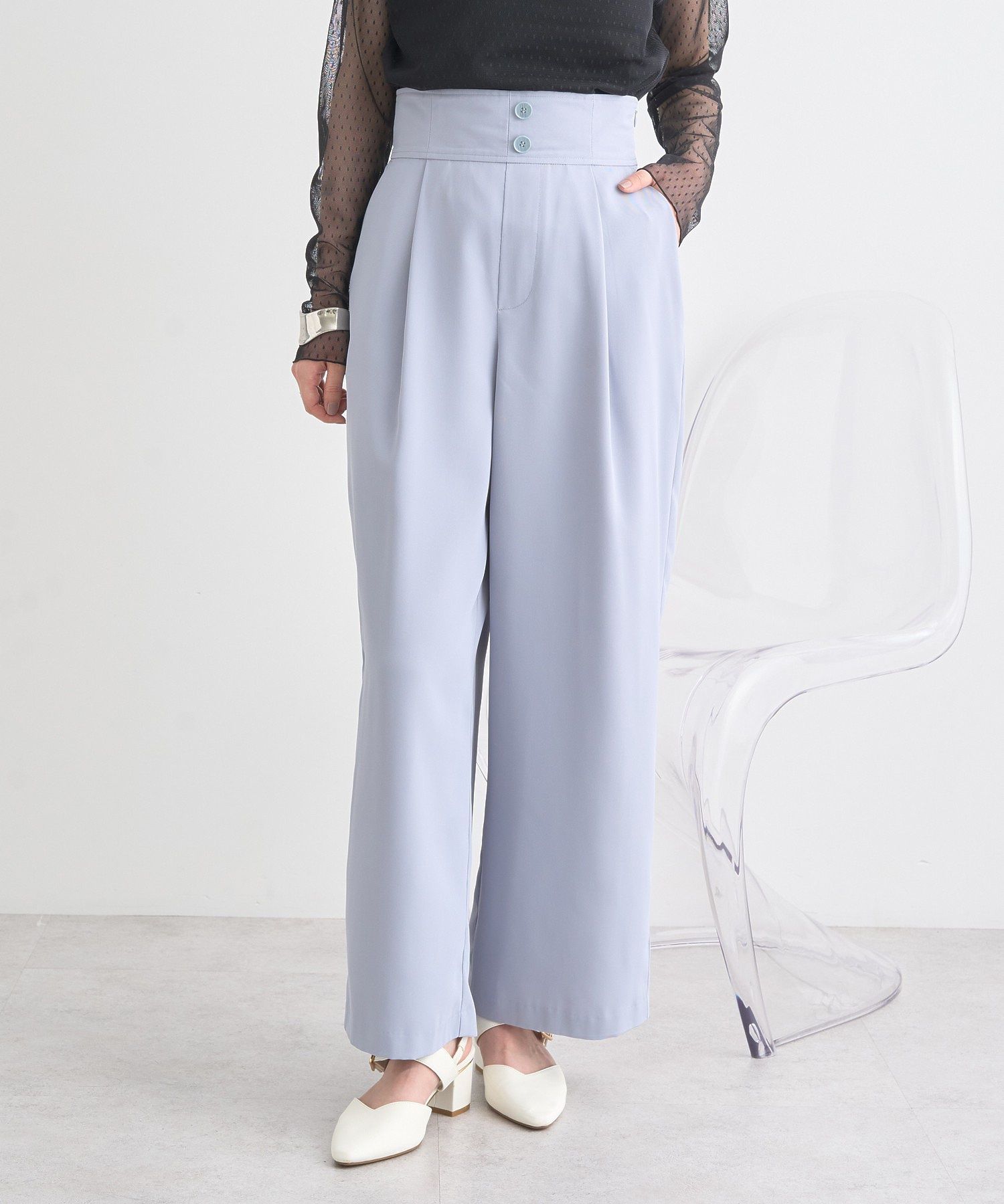 アースミュージックアンドエコロジー earth music&ecology ハイウエストワイドパンツ (グレー) グレー