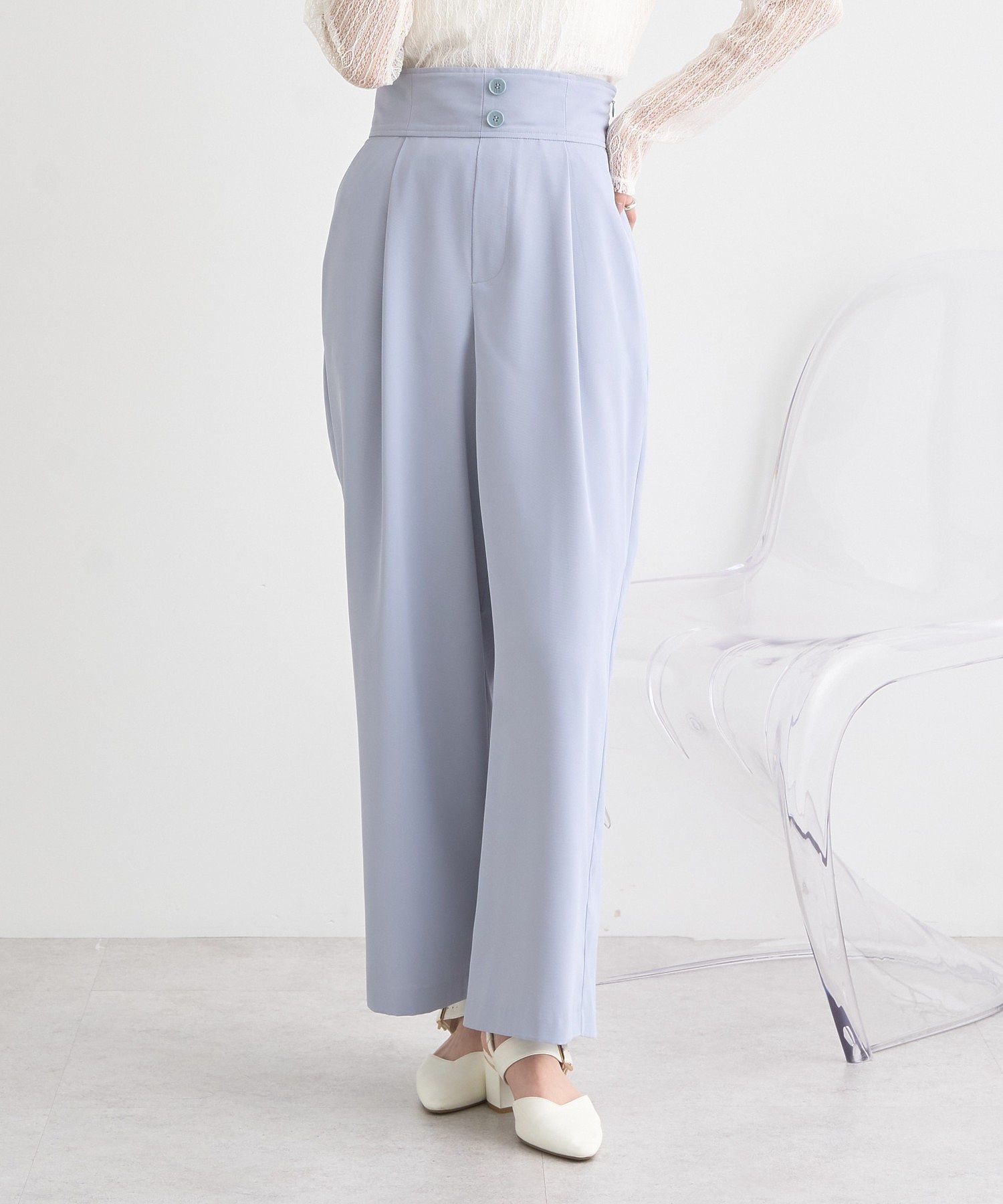 アースミュージックアンドエコロジー earth music&ecology ハイウエストワイドパンツ (グレー) グレー