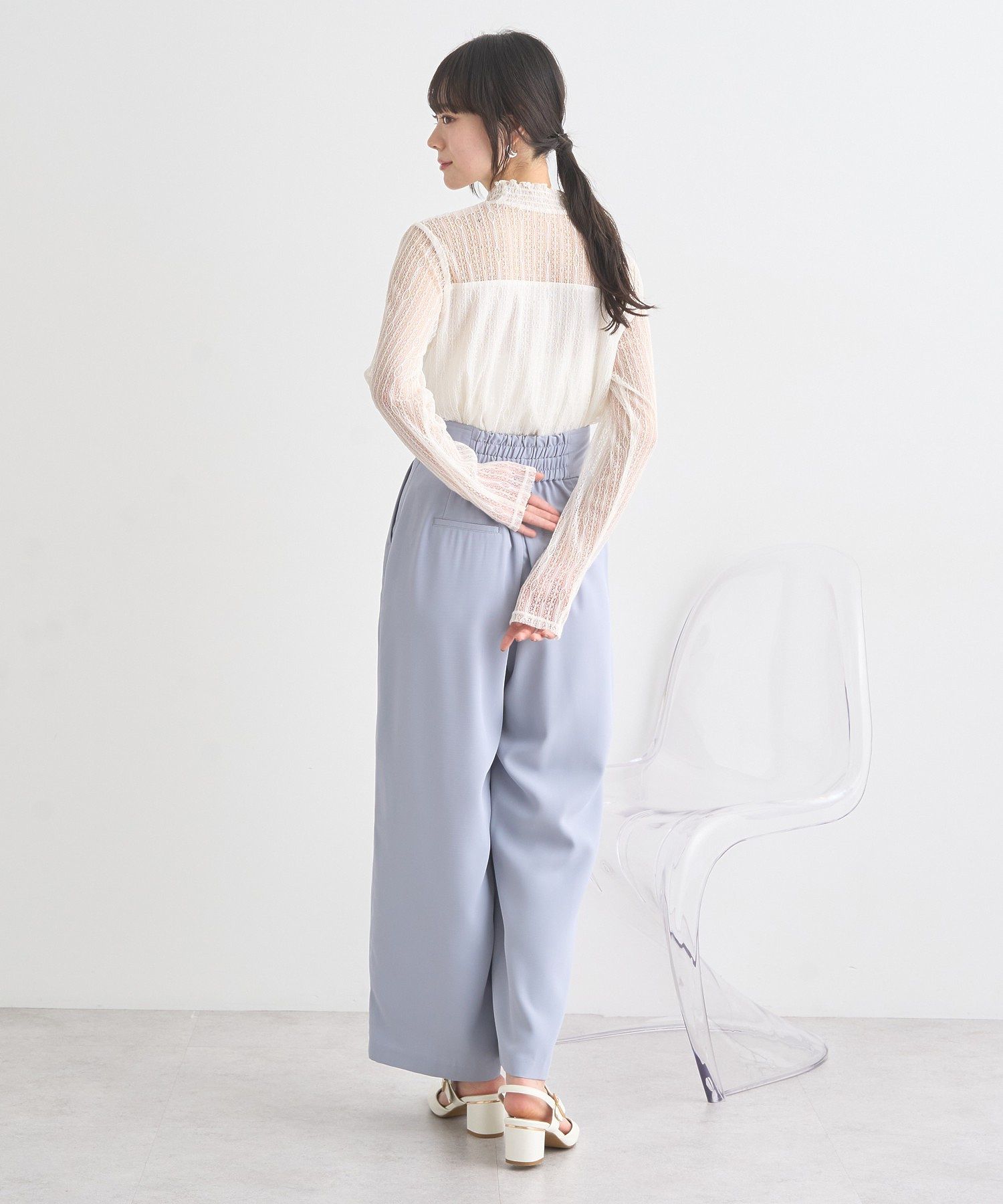 アースミュージックアンドエコロジー earth music&ecology ハイウエストワイドパンツ (グレー) グレー