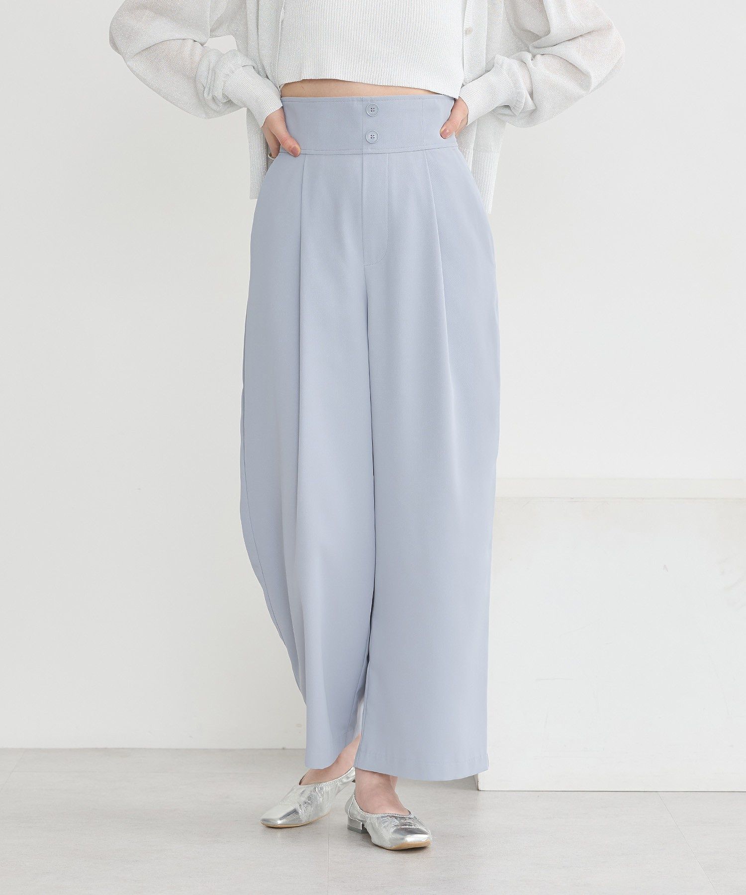 アースミュージックアンドエコロジー earth music&ecology ハイウエストワイドパンツ (グレー) グレー