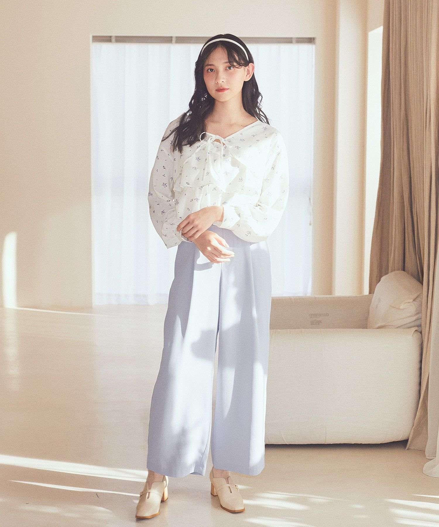 アースミュージックアンドエコロジー earth music&ecology ハイウエストワイドパンツ (グレー) グレー