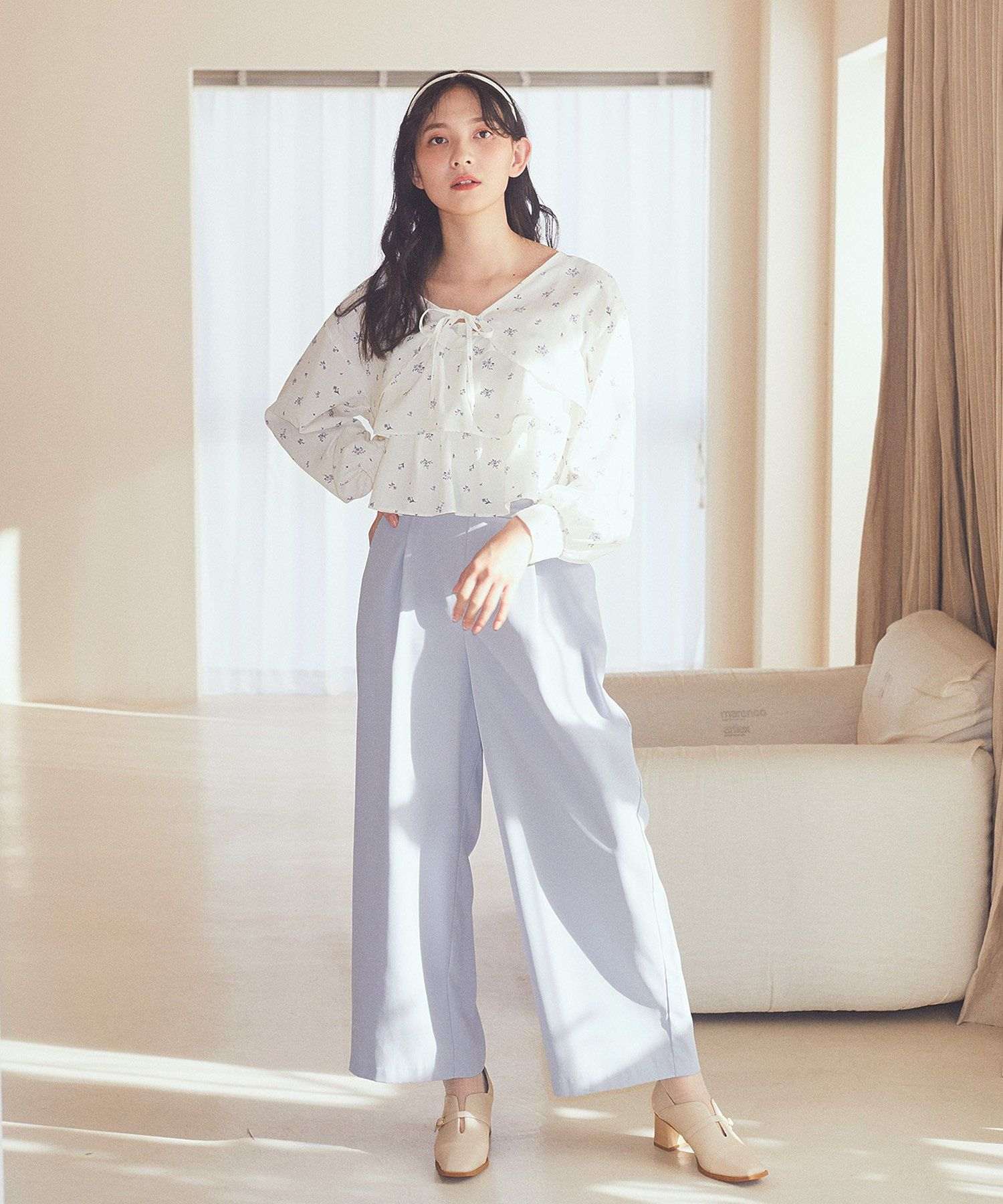 アースミュージックアンドエコロジー earth music&ecology ハイウエストワイドパンツ (グレー) グレー