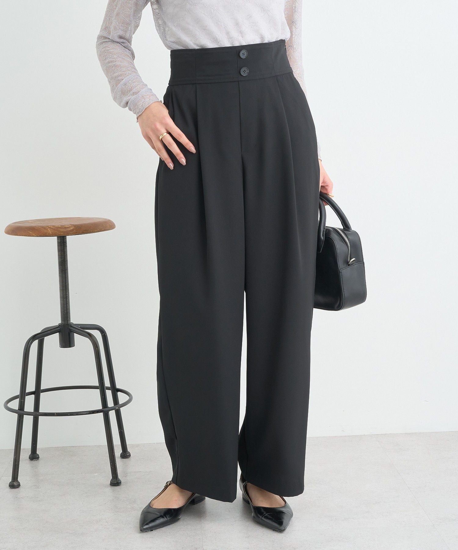 アースミュージックアンドエコロジー earth music&ecology ハイウエストワイドパンツ (グレー) グレー