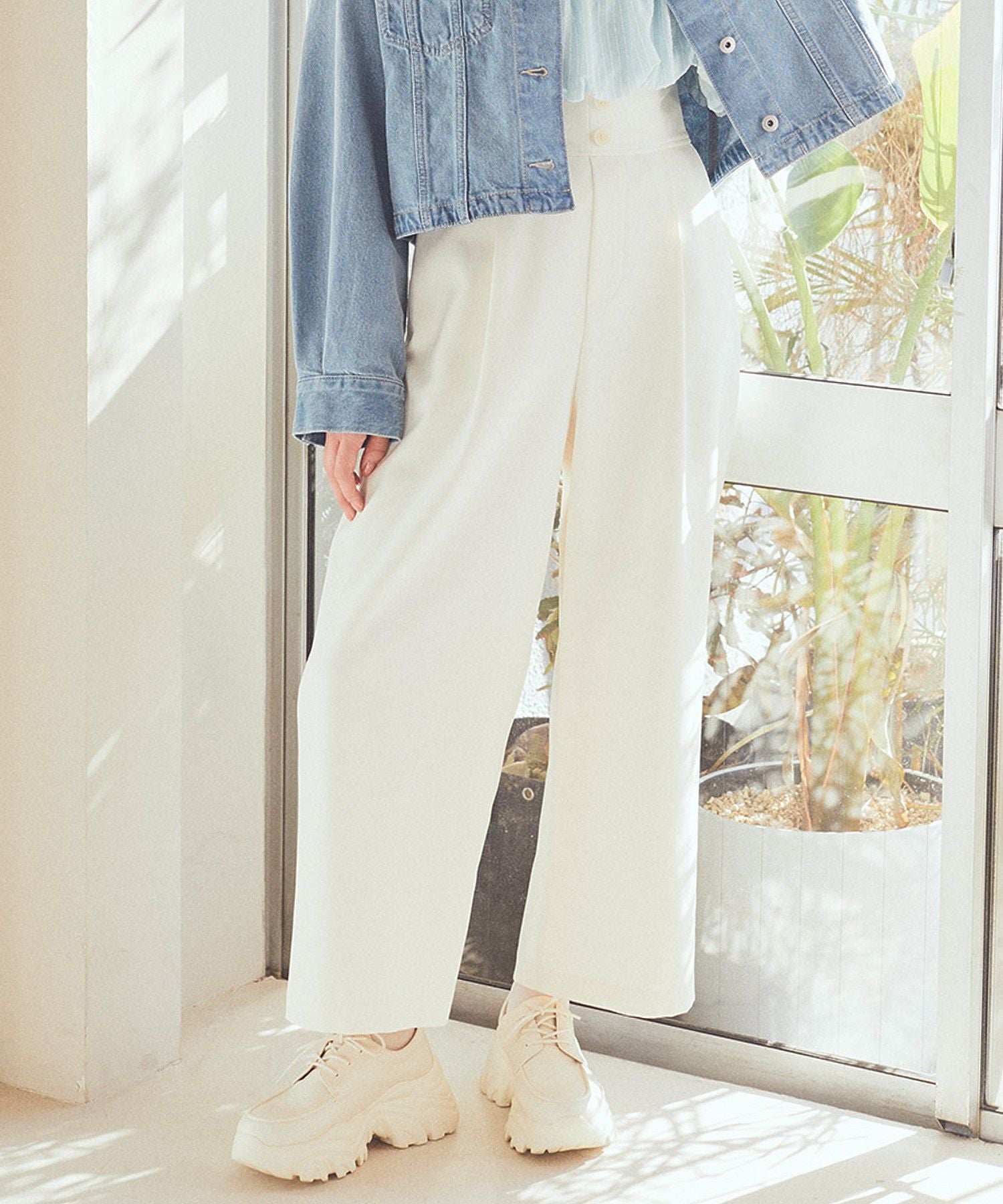 アースミュージックアンドエコロジー earth music&ecology ハイウエストワイドパンツ (グレー) グレー