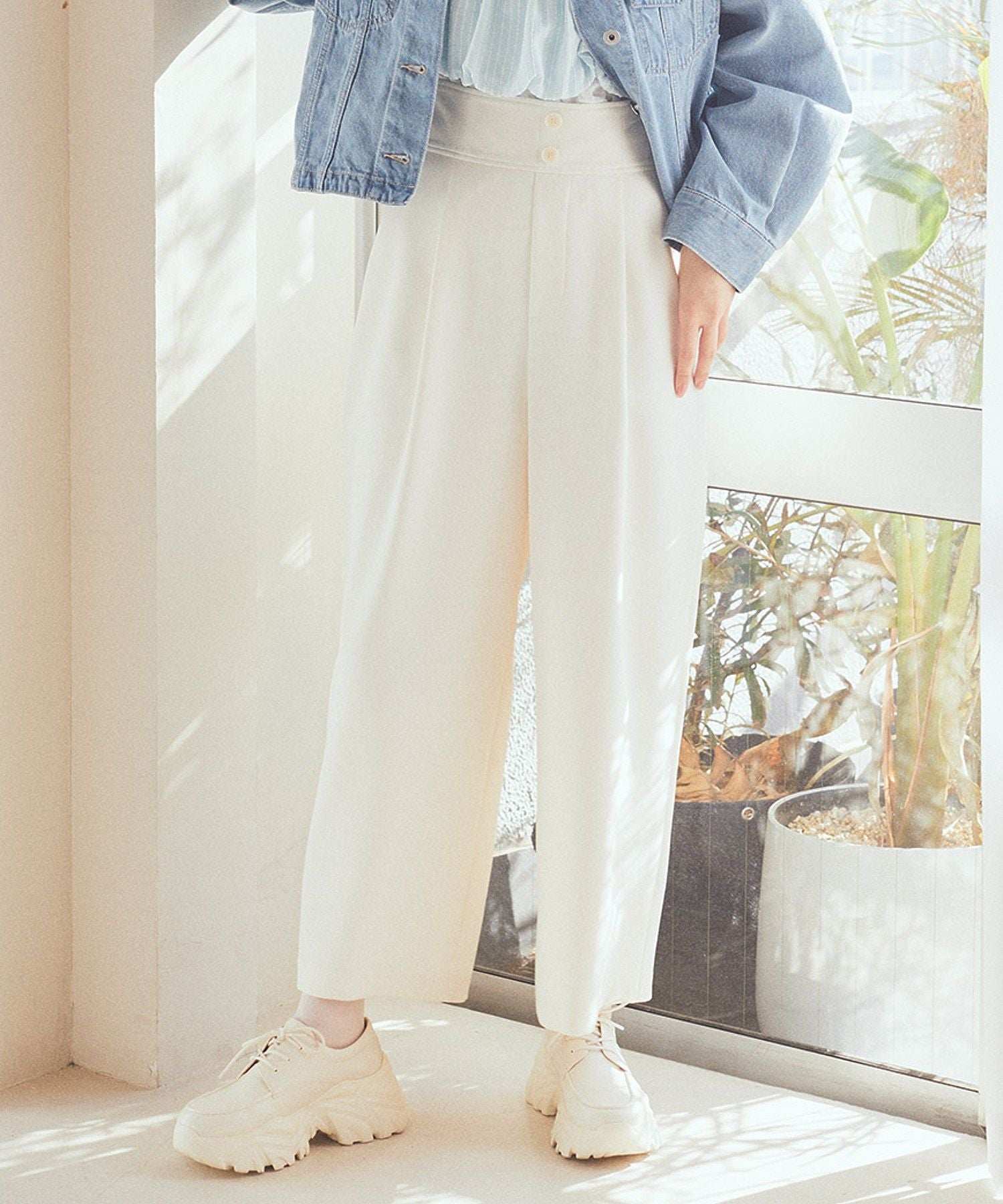 アースミュージックアンドエコロジー earth music&ecology ハイウエストワイドパンツ (グレー) グレー