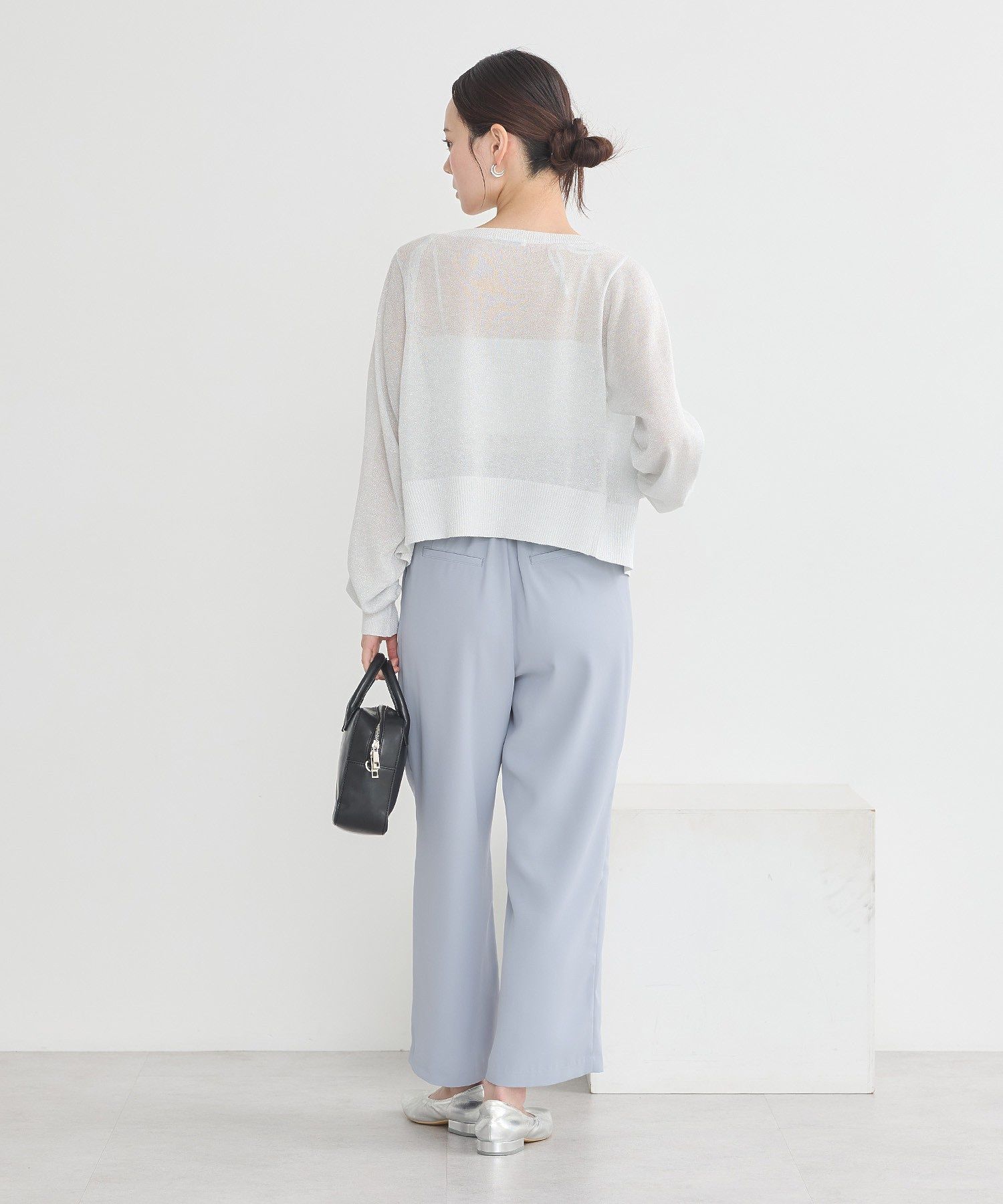 アースミュージックアンドエコロジー earth music&ecology シアーラメVネックカーディガン (ブラック) ブラック