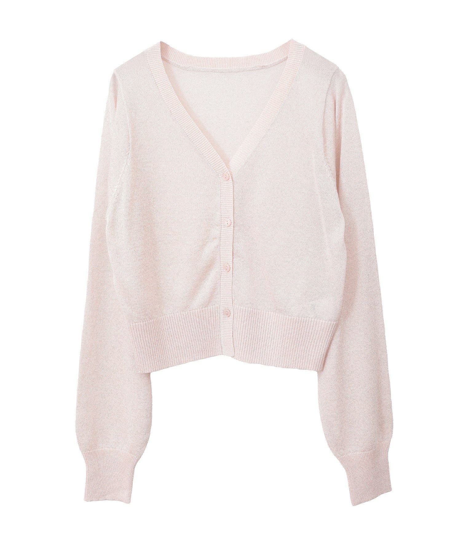 アースミュージックアンドエコロジー earth music&ecology シアーラメVネックカーディガン (ピンク) ピンク