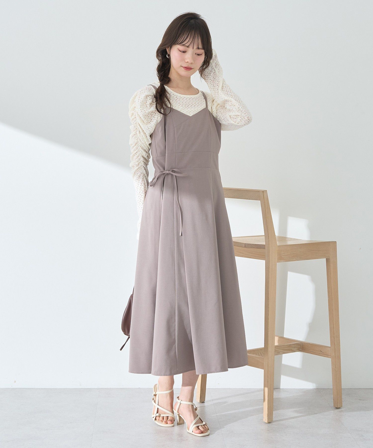 アースミュージックアンドエコロジー earth music&ecology サイドリボンラップ風キャミワンピース (モカ) モカ