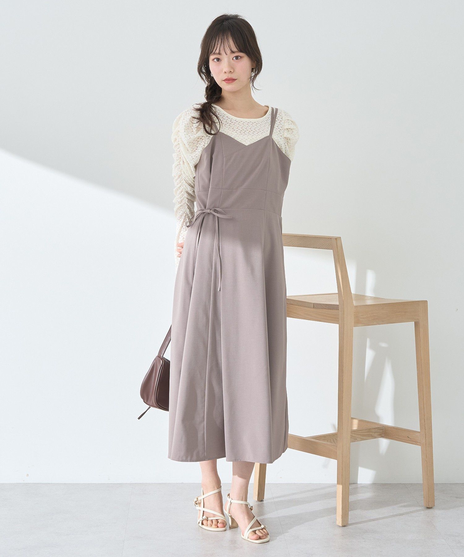 アースミュージックアンドエコロジー earth music&ecology サイドリボンラップ風キャミワンピース (モカ) モカ