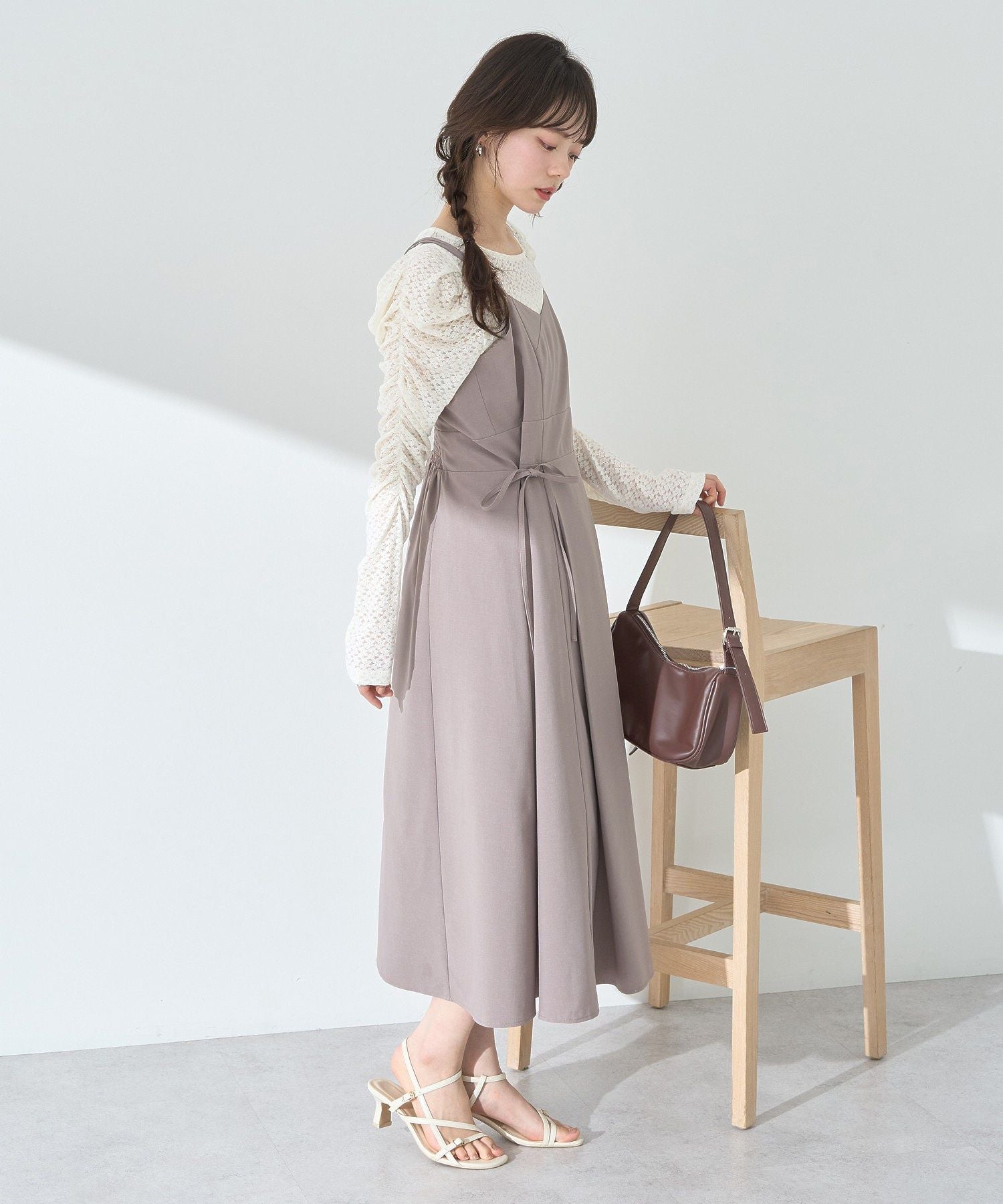 アースミュージックアンドエコロジー earth music&ecology サイドリボンラップ風キャミワンピース (モカ) モカ