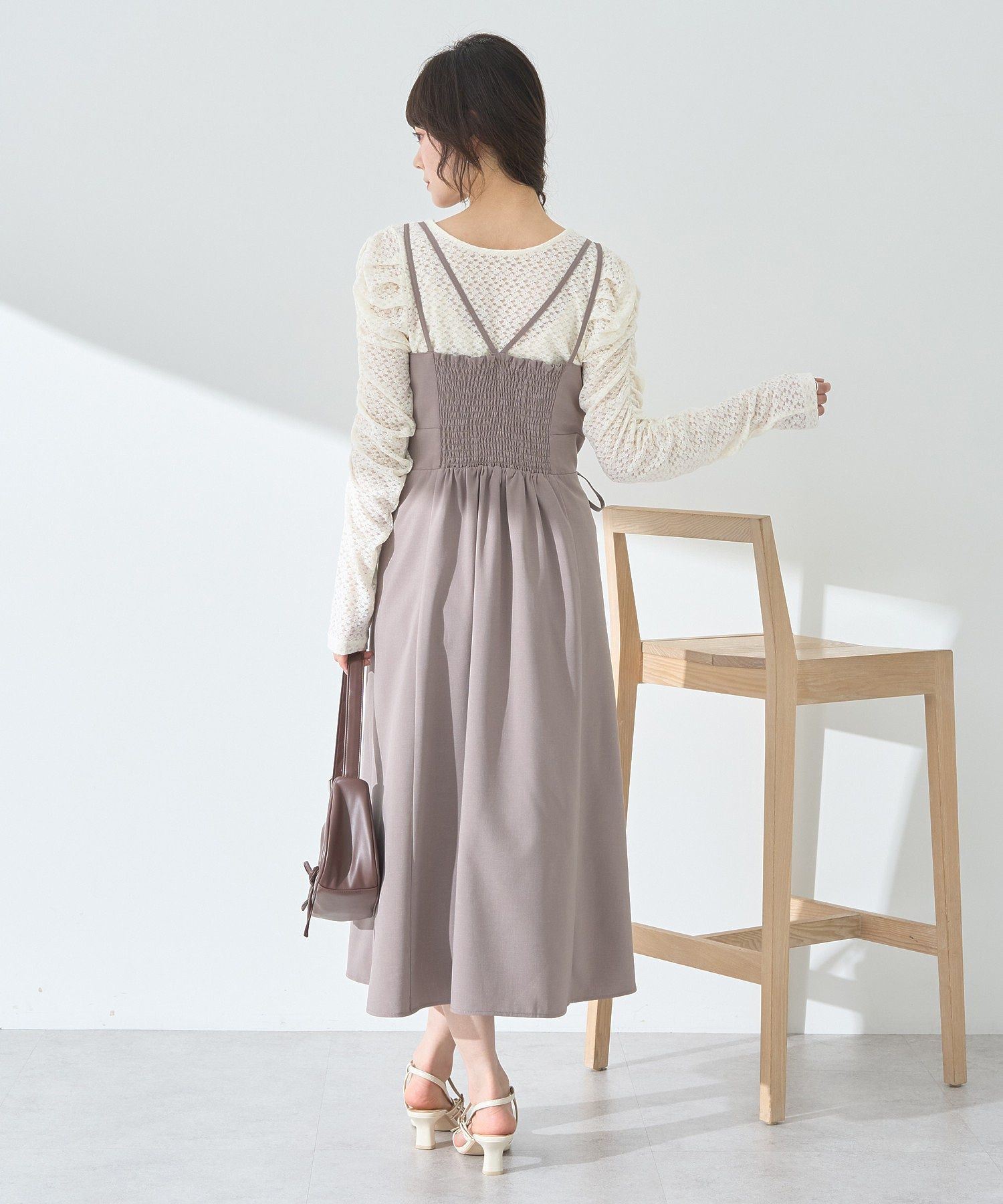 アースミュージックアンドエコロジー earth music&ecology サイドリボンラップ風キャミワンピース (モカ) モカ