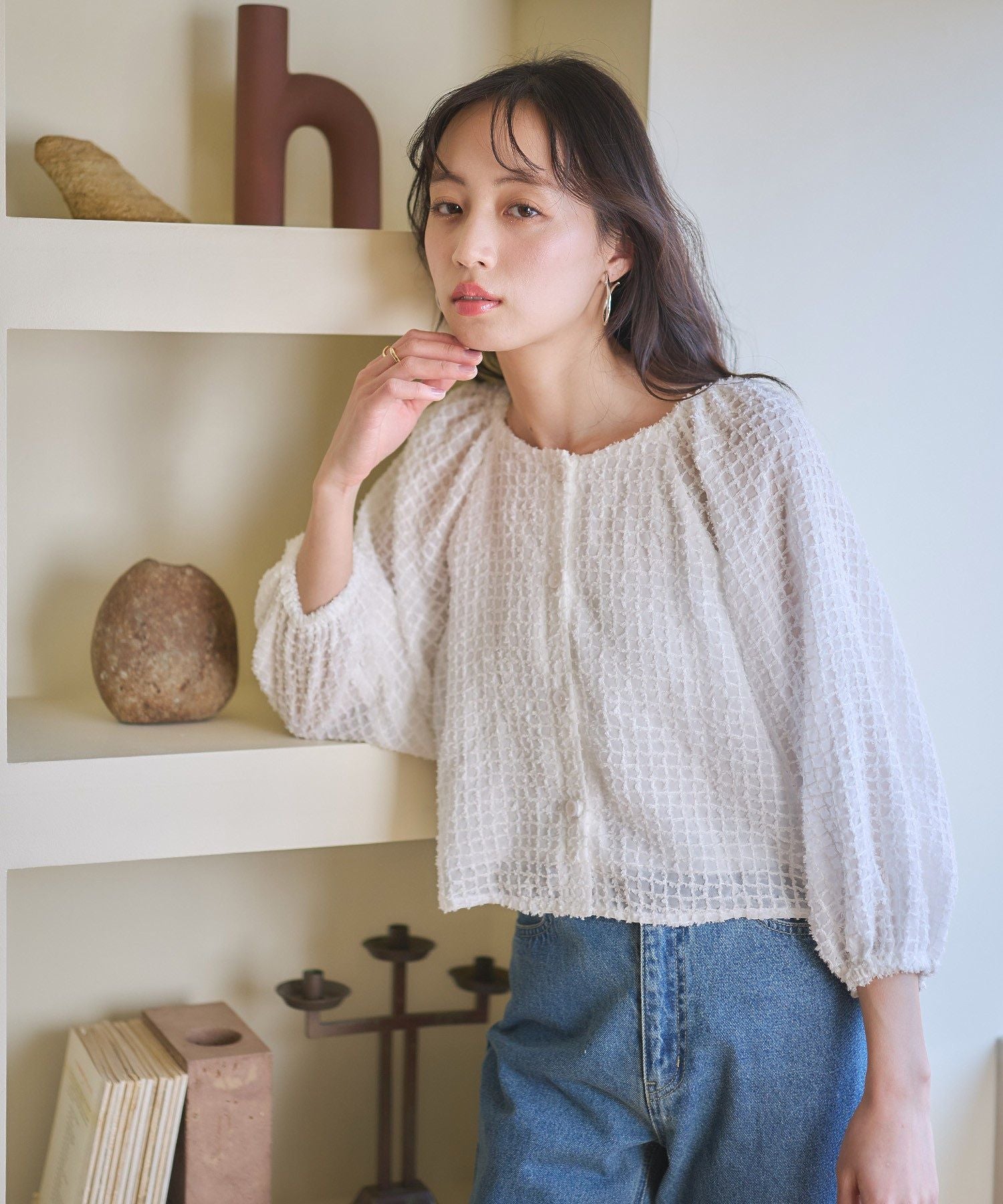 アースミュージックアンドエコロジー earth music&ecology 前後2wayミニフリンジブラウス (オフホワイト) オフホワイト