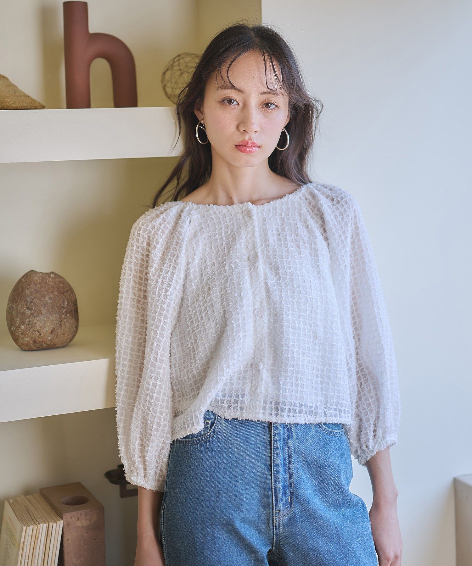 アースミュージックアンドエコロジー earth music&ecology 前後2wayミニフリンジブラウス (オフホワイト) オフホワイト