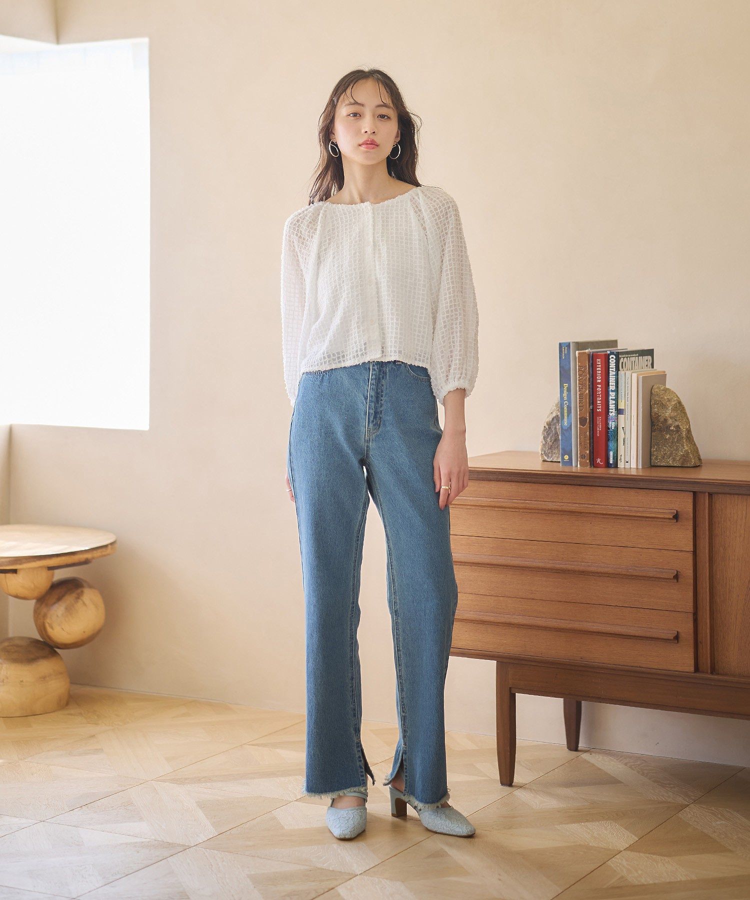 アースミュージックアンドエコロジー earth music&ecology 前後2wayミニフリンジブラウス (オフホワイト) オフホワイト