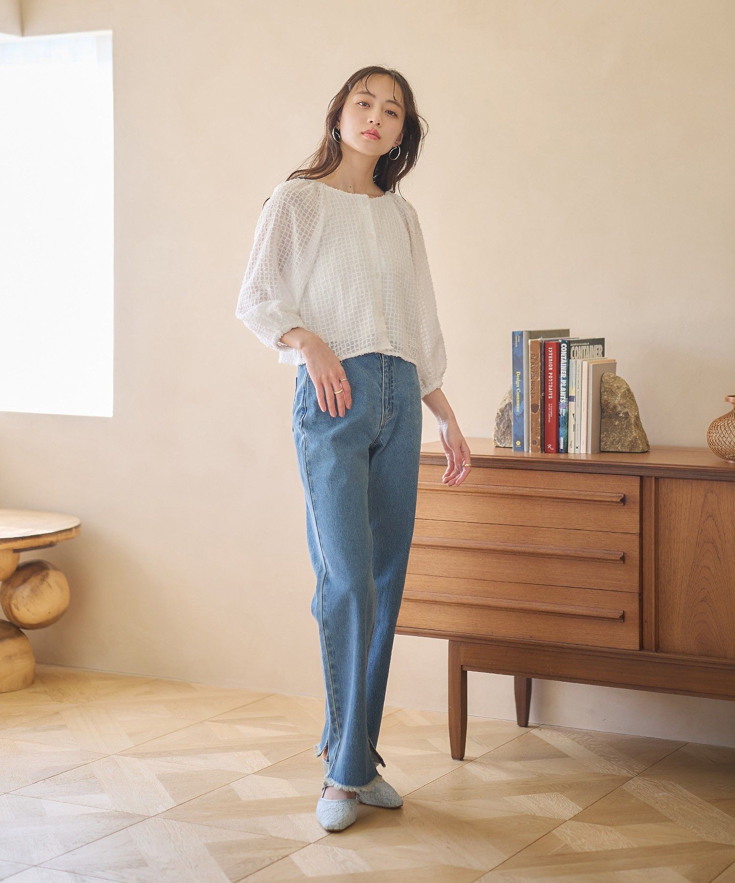 アースミュージックアンドエコロジー earth music&ecology 前後2wayミニフリンジブラウス (オフホワイト) オフホワイト