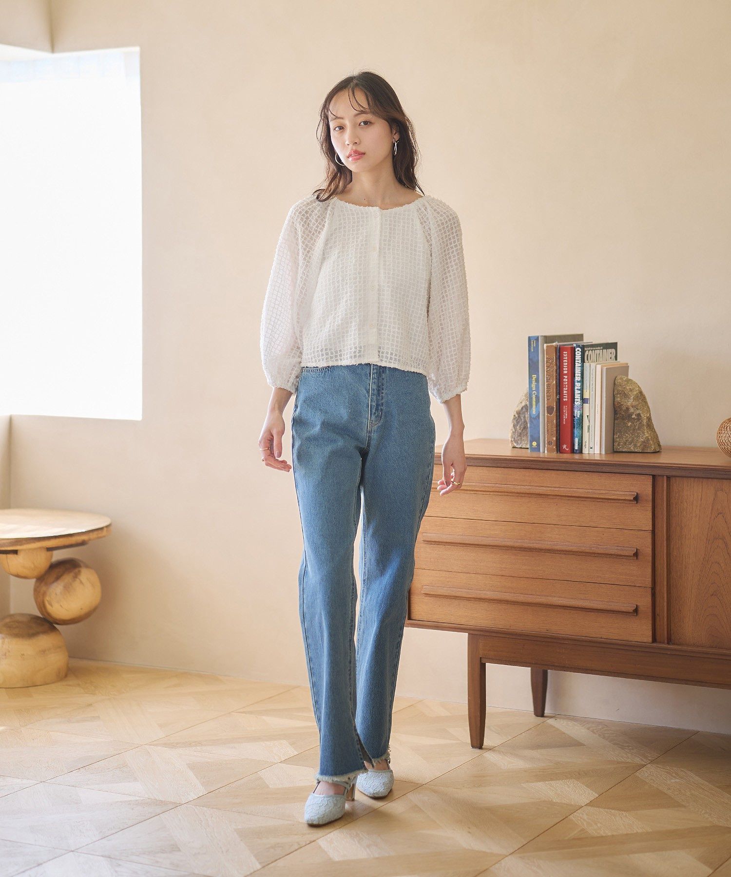 アースミュージックアンドエコロジー earth music&ecology 前後2wayミニフリンジブラウス (オフホワイト) オフホワイト