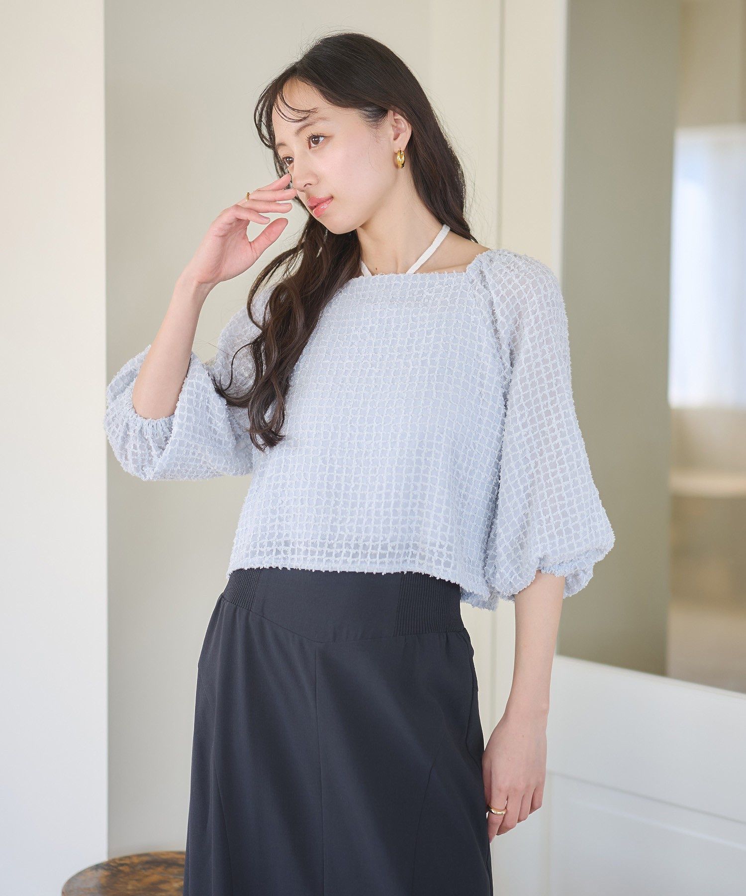 アースミュージックアンドエコロジー earth music&ecology 前後2wayミニフリンジブラウス (オフホワイト) オフホワイト