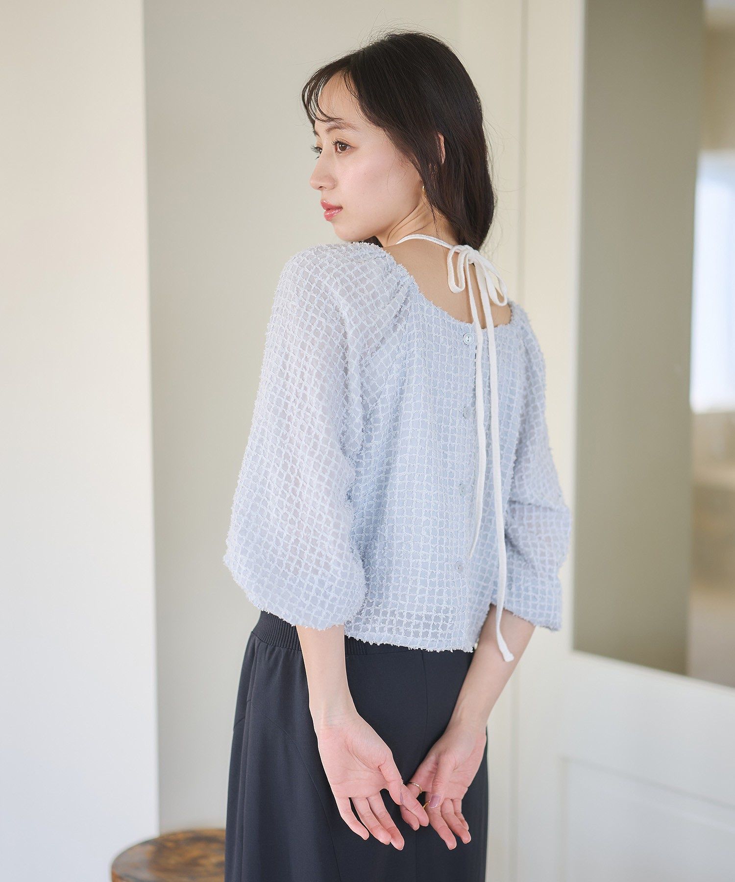 アースミュージックアンドエコロジー earth music&ecology 前後2wayミニフリンジブラウス (オフホワイト) オフホワイト