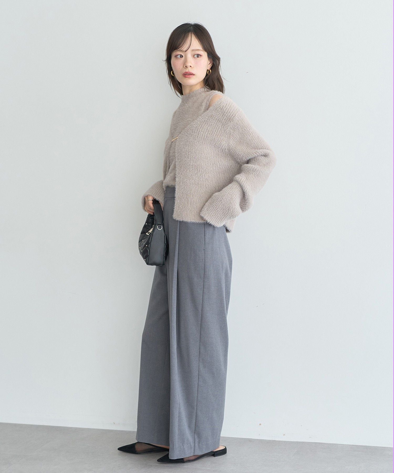 アースミュージックアンドエコロジー earth music&ecology ウエストタブタックパンツ (ブラック) ブラック