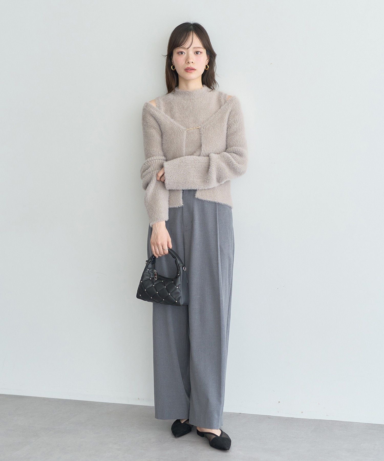 アースミュージックアンドエコロジー earth music&ecology ウエストタブタックパンツ (ブラック) ブラック