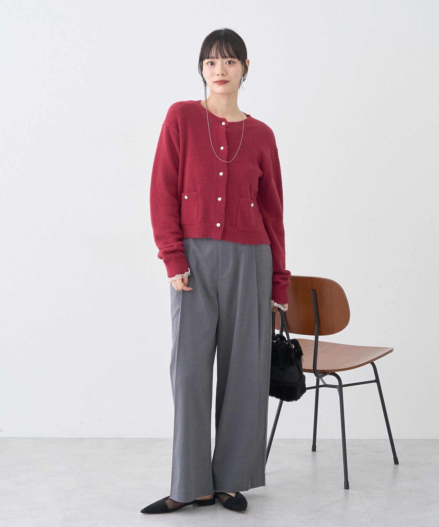 アースミュージックアンドエコロジー earth music&ecology ウエストタブタックパンツ (ブラック) ブラック