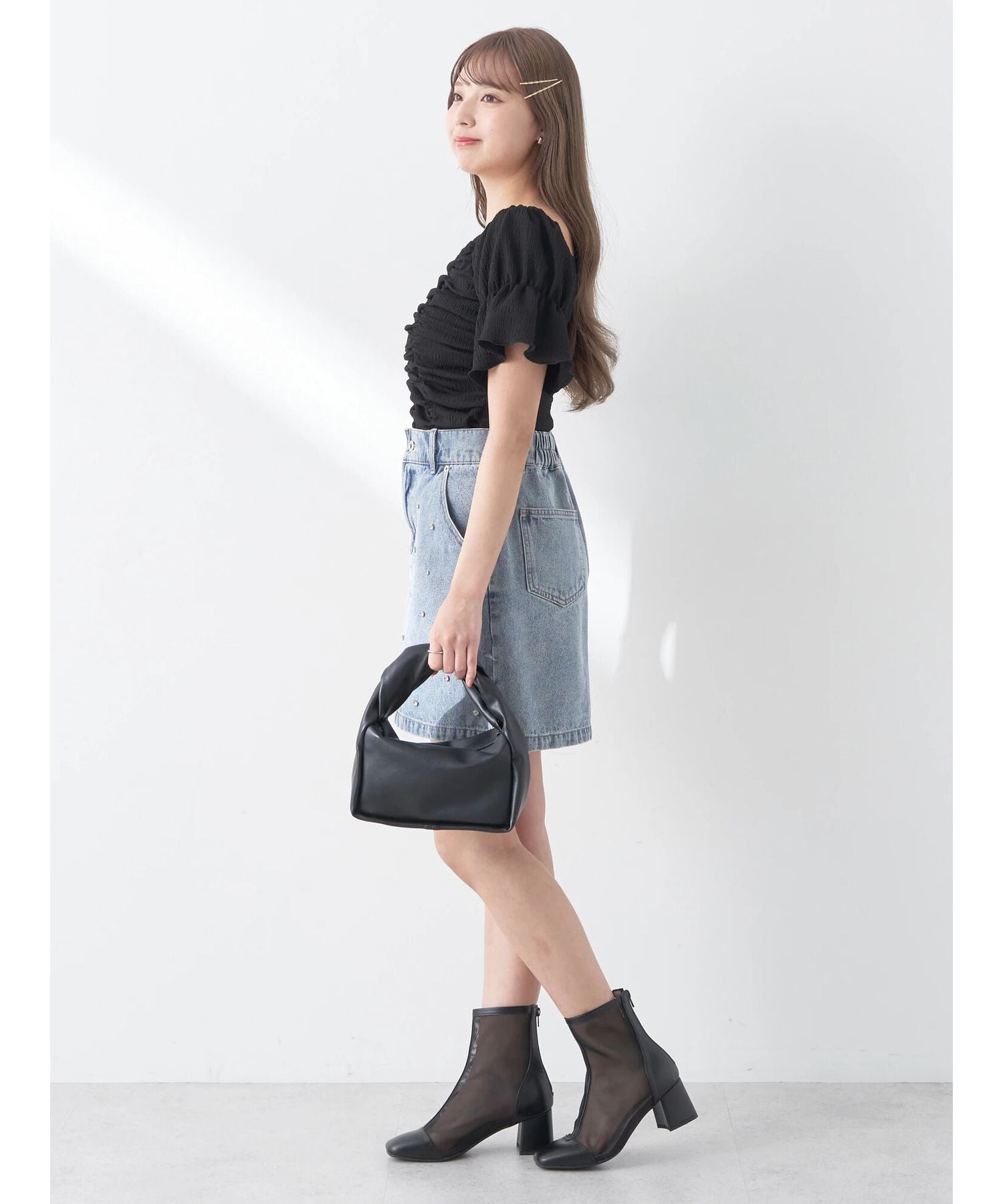 アースミュージックアンドエコロジー earth music&ecology ビジューデニムミニスカート (ライトインディゴ) ライトインディゴ