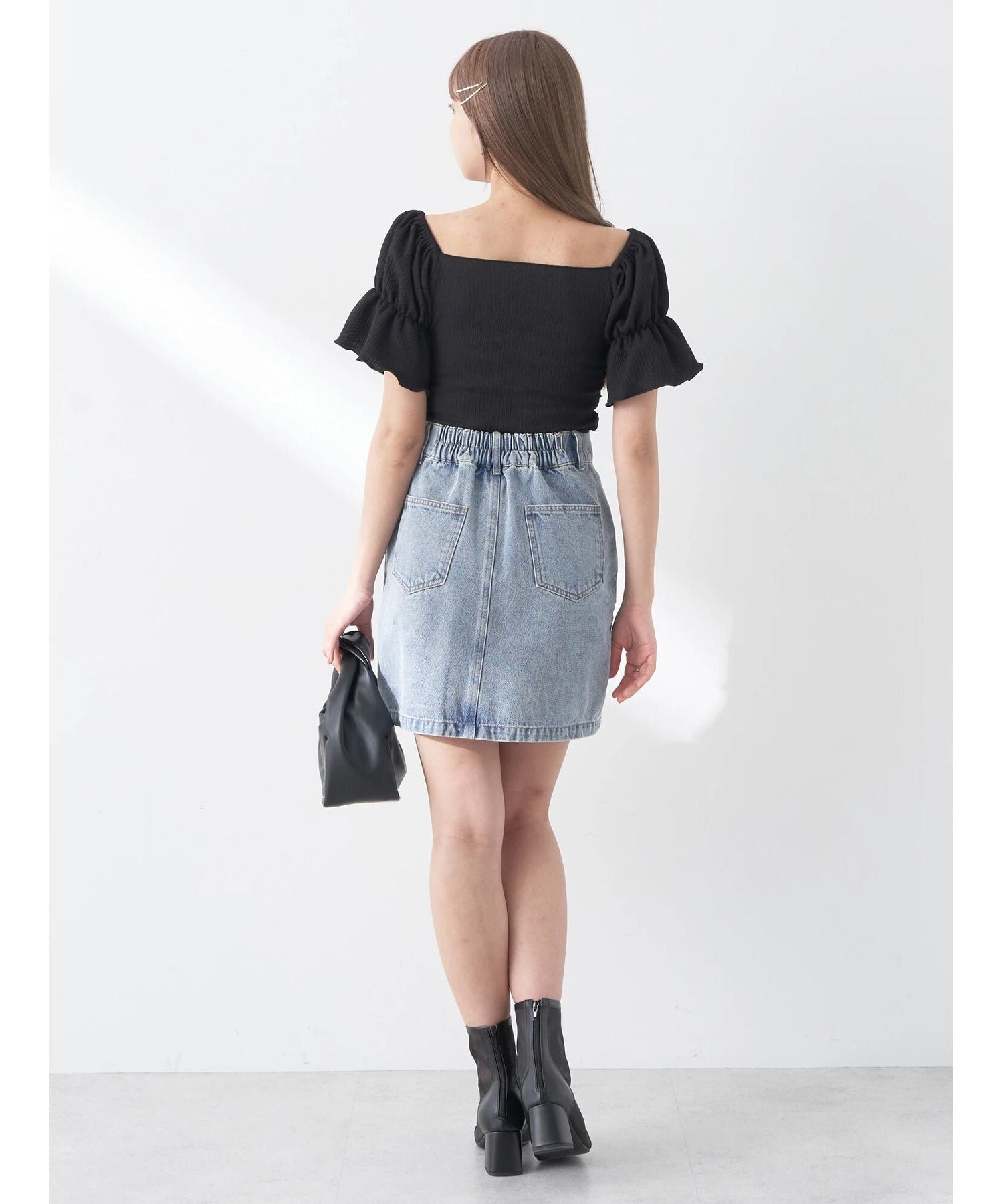 アースミュージックアンドエコロジー earth music&ecology ビジューデニムミニスカート (ライトインディゴ) ライトインディゴ