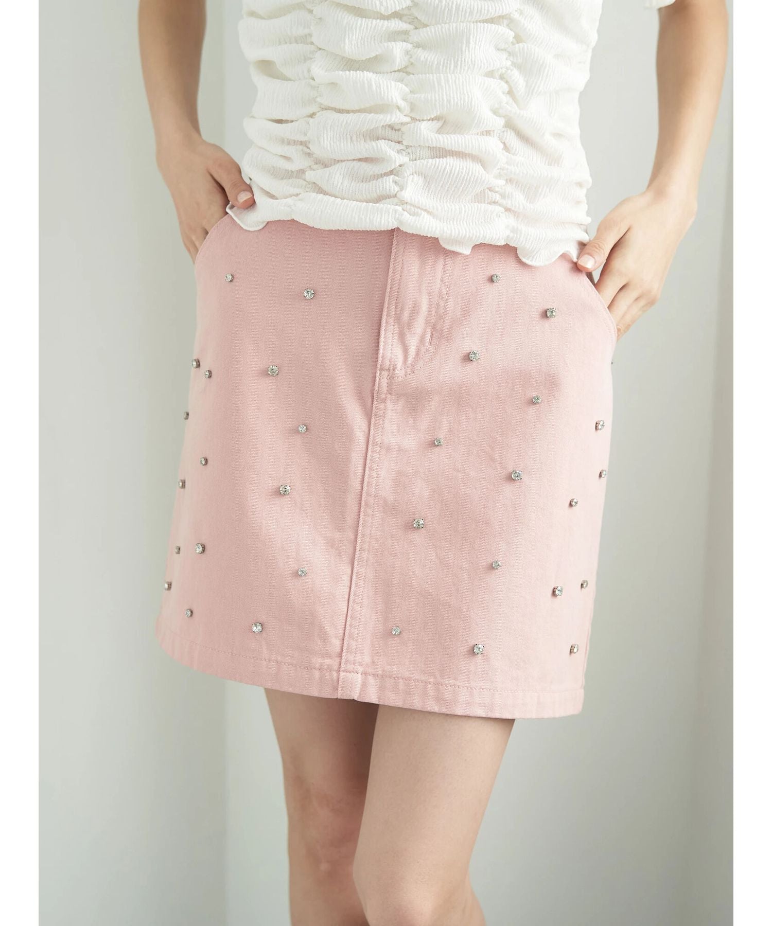 アースミュージックアンドエコロジー earth music&ecology ビジューデニムミニスカート (ライトインディゴ) ライトインディゴ