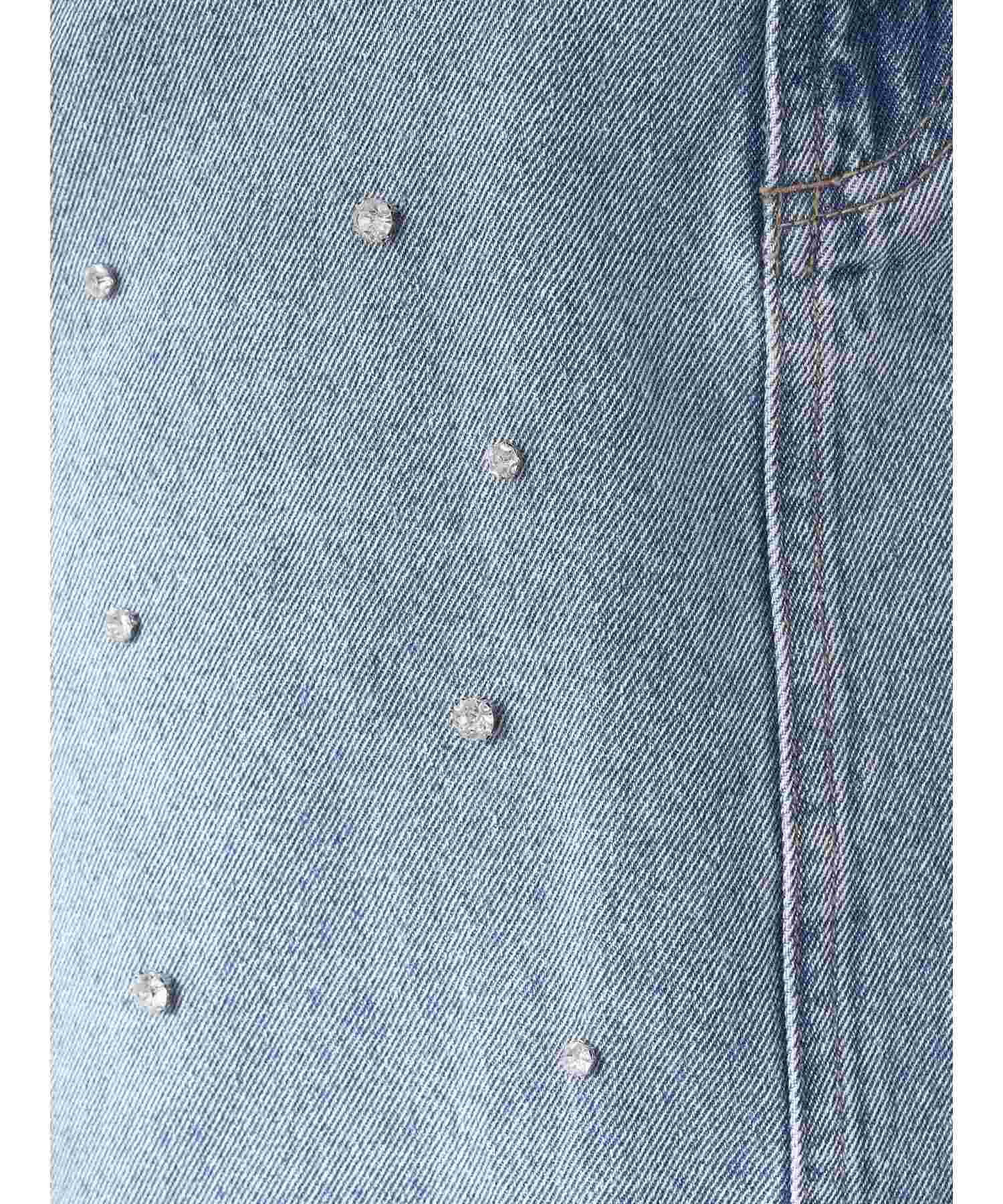 アースミュージックアンドエコロジー earth music&ecology ビジューデニムミニスカート (ライトインディゴ) ライトインディゴ