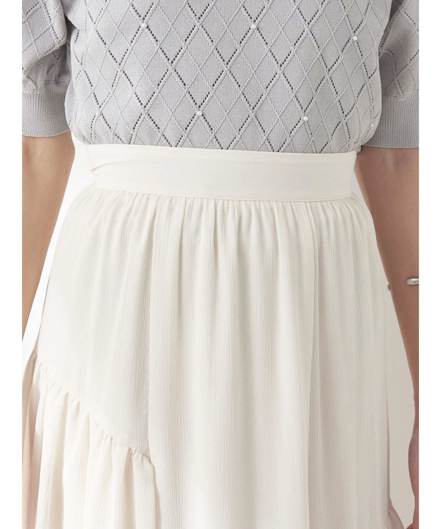 アースミュージックアンドエコロジー earth music&ecology シアー楊柳アシメティアードスカート (ライトグレー) ライトグレー