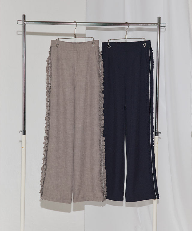 クラム ECLAM サイドフリルデザインパンツ (杢グレージュ) 杢グレージュ