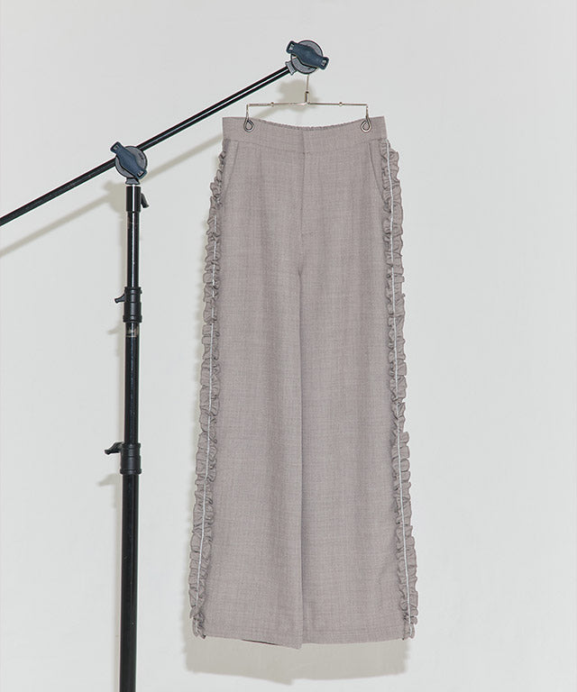 クラム ECLAM サイドフリルデザインパンツ (杢グレージュ) 杢グレージュ