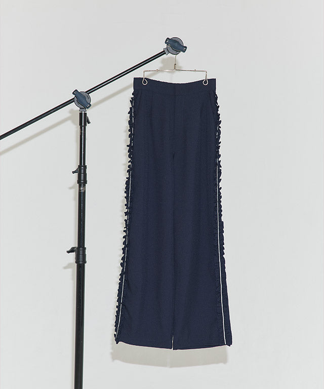 クラム ECLAM サイドフリルデザインパンツ (杢グレージュ) 杢グレージュ