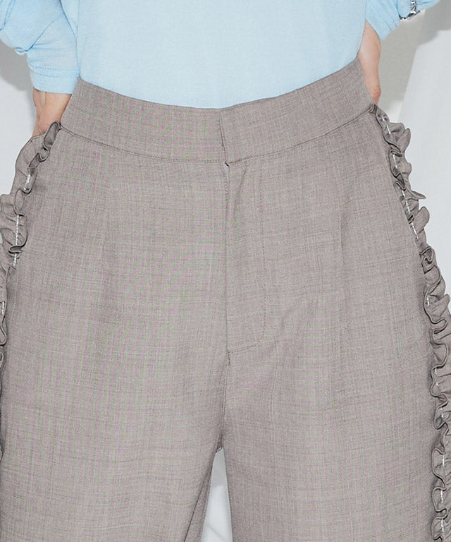 クラム ECLAM サイドフリルデザインパンツ (杢グレージュ) 杢グレージュ