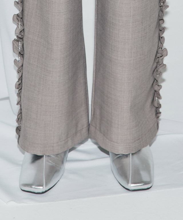 クラム ECLAM サイドフリルデザインパンツ (杢グレージュ) 杢グレージュ